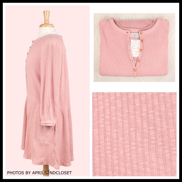 FREE PEOPLE BOHO HENLEY FLOWY KNIT DRESS A3C - Picture 8 of 16